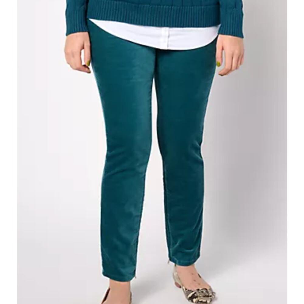 NWOT Denim & Co. QVC Adaptive Full Length Slim Straight Velveteen Pant Sz 10